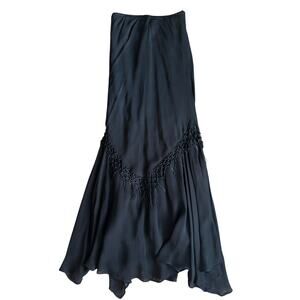 Vintage Lola P. Black Maxi Skirt with Tassel Detail